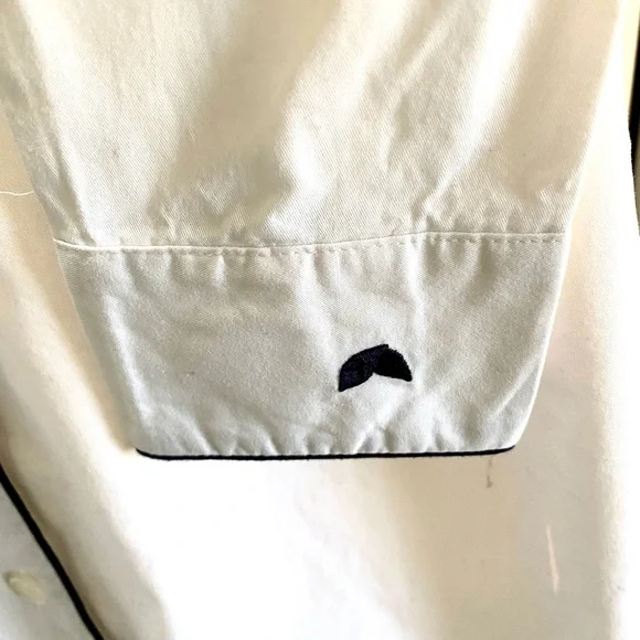 Petite Plume Women's White 100% Cotton Button-Down Nightshirt Navy Piping M - Picture 4 of 6